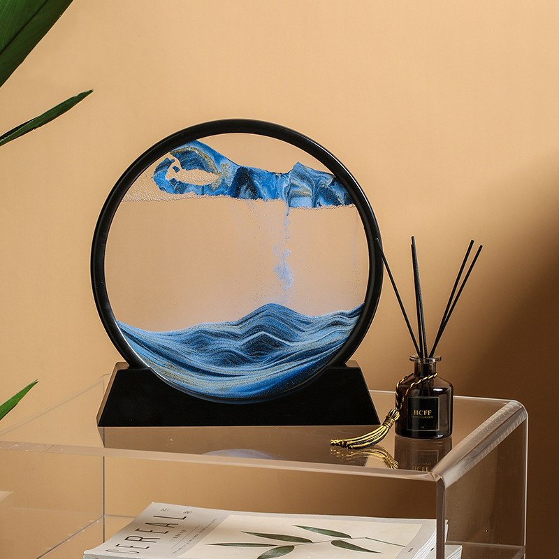 Moving Sand Art Round Liquid Hourglass