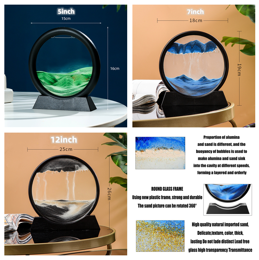 Moving Sand Art Round Liquid Hourglass